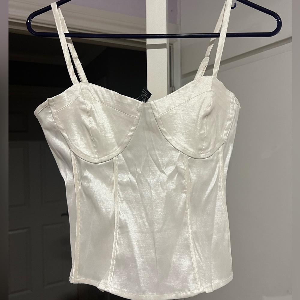 Forever 21 Cream Satin Bustier Top